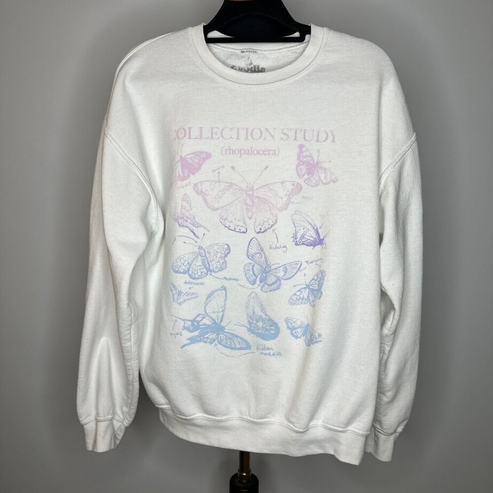Goodie Two Sleeves Butterfly Collection Sweatshirt White Rainbow Print Large - Picture 9 of 9
